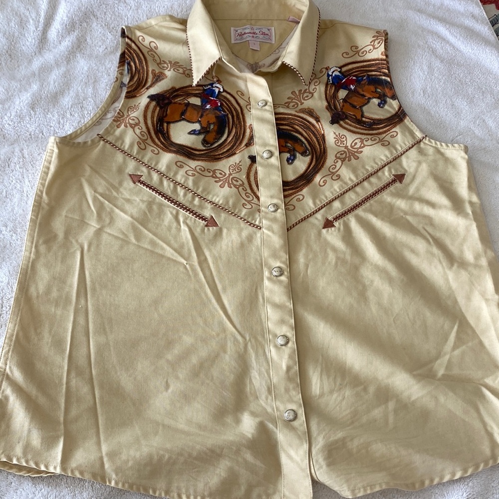 Sleeveless Panhandle slim western rodeo shirt large